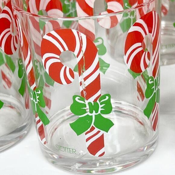 VINTAGE MCM H.J. STOTTER Candy Cane Christmas Acrylic Tumbler Glasses Set of 6 - Picture 5 of 9